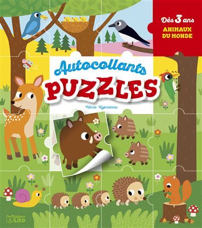 Autoc. puzzles - les animaux Avec 36 pièces autocollantes
