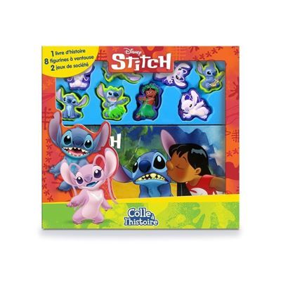 Disney Stitch - colle-à-l'histoire 1 livre illustré, 8 figurines ventouses et 2 jeux de société inclus