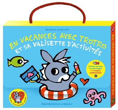 En vacances avec Trotro et sa valisette d'activités 2 blocs de jeux et coloriages + 1 crayon multicouleur