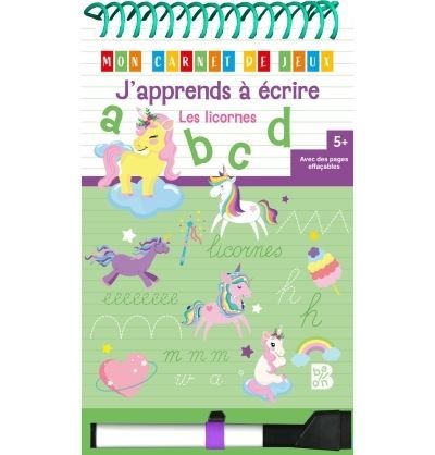 J'apprends à écrire - Les licornes + feutre effacable