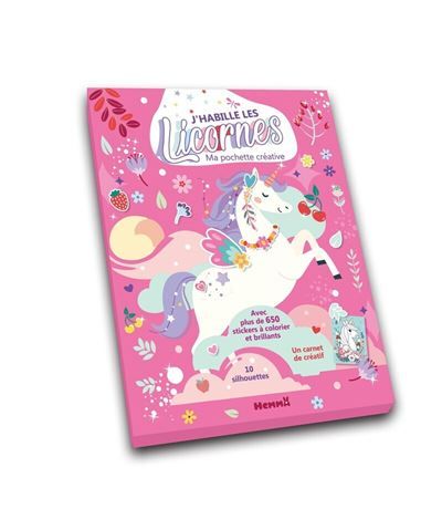 J'habille les licornes - Ma pochette créative - Avec plus de 650 stickers à colorier et brillants - Un carnet créatif - 10 silhouettes