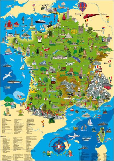 La carte de france illustree 100 x 70 cm 100x70