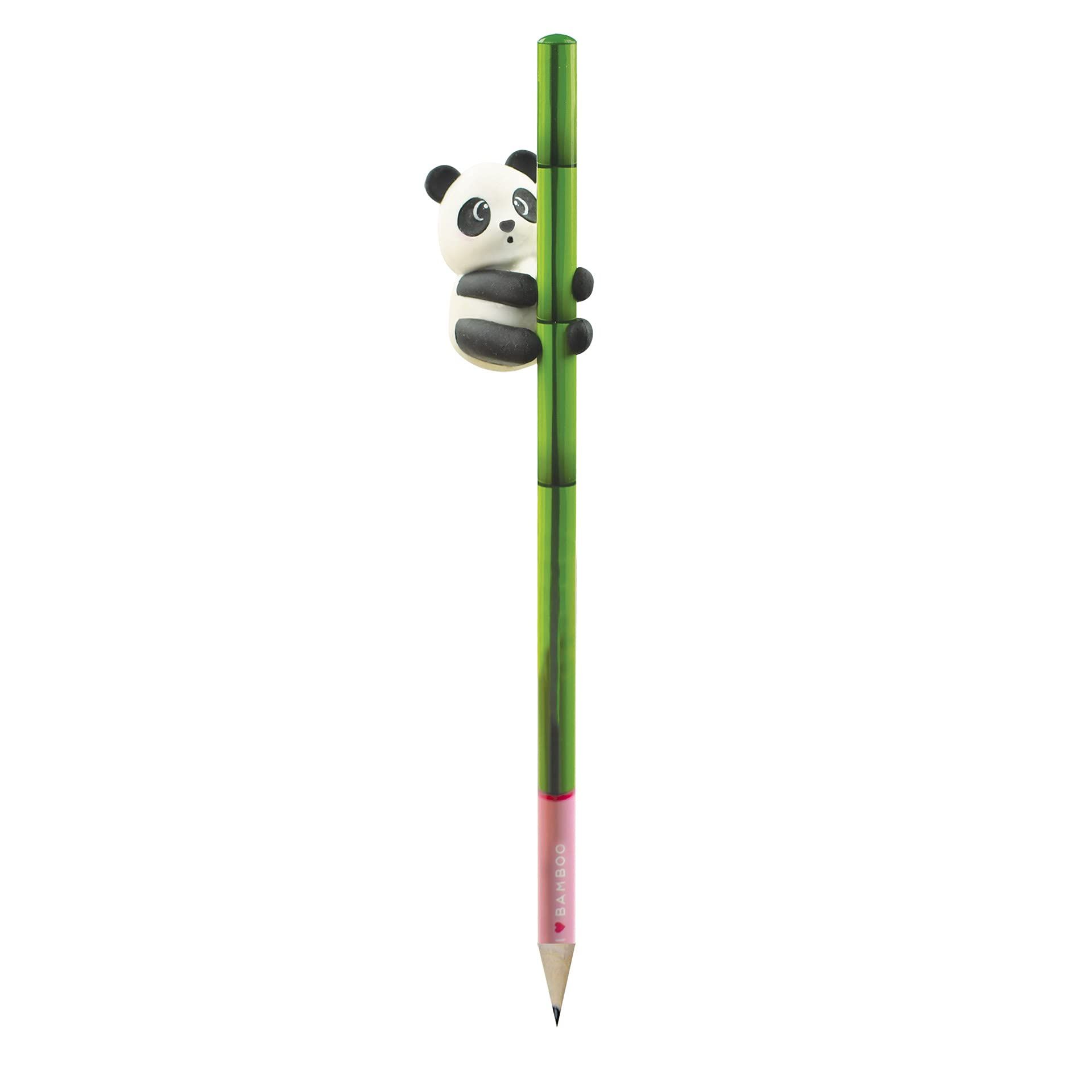 Legami - Pencil with eraser, I Love Bamboo, Ø 0.8 cm, H 18 cm, Mina HB, Panda variant, precise line, for drawing and writing
