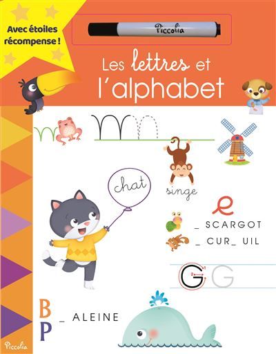 Les lettres et l'alphabet + feutre + autocollants