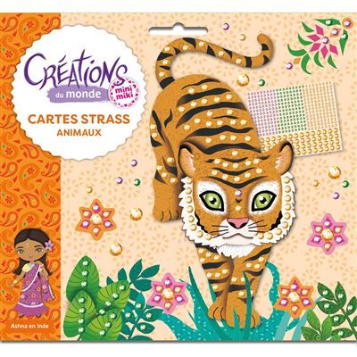 Minimiki - Cartes strass animaux - Créations du monde - + 450 strass + 5 c