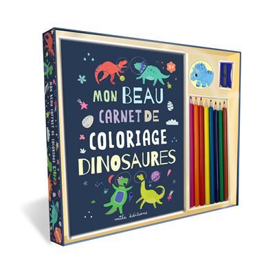 Mon beau coffret de coloriage - Dinosaures - Un livre de coloriages, 8 crayons de couleur, un taille-crayon et des stickers