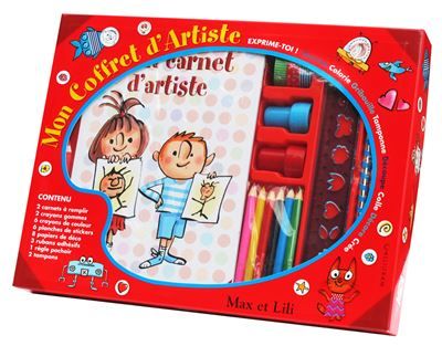 Mon coffret d'artiste Colorie, gribouille, tamponne - 2 carnets, crayons, stickers, papier déco ...