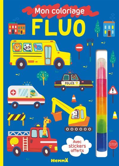 Mon coloriage fluo (Véhicules) - Avec stickers offerts + feutre