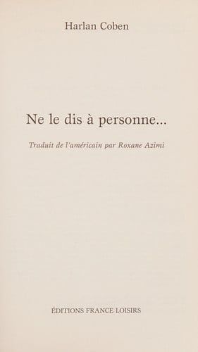 Couverture de Ne le dis à personne roman par Harlan Coben