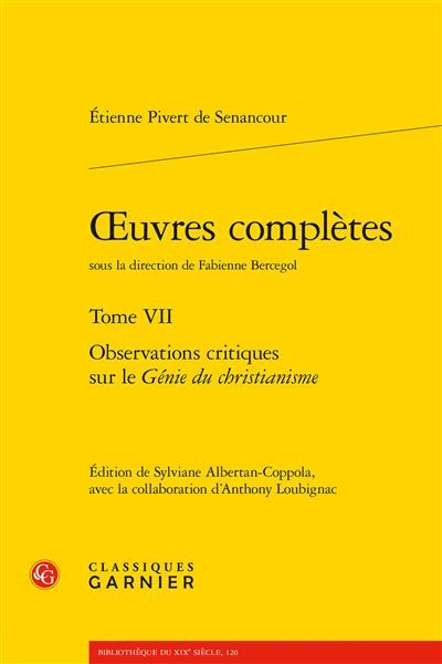 Oeuvres complètes Observations critiques sur le Génie du christianisme