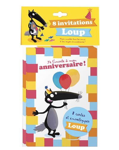 Pack de 8 cartes d'anniversaire loup - Pack contient 8 cartes d'inviations et 8 enveloppes